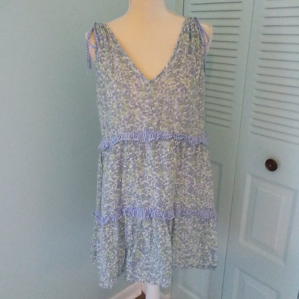 RAILS LINEN COTTON JANELLE BLUE GREEN WILDFLOWER MIX TIERED RUFFLE SLEEVELESS M